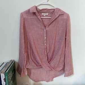 Coastal Grandma Era red/white striped beach shirt